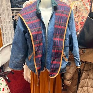 Vintage Outbrook Plaid Denim Women's Jacket